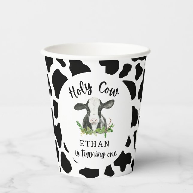 Holy Cow I'm One Cow 1st Birthday Party Paper Cups (Front)