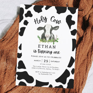 Holy Cow I'm One Cow Boy 1st Birthday Invitation