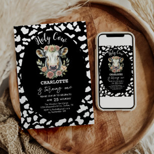 Holy Cow I'm One Cow Girl 1st Birthday Invitation