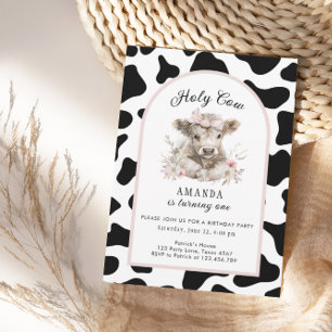 Holy Cow I'm One Cow Girl 1st Birthday Invitation