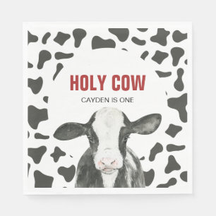 Holy Cow I'm One Cow Print birthday Napkin