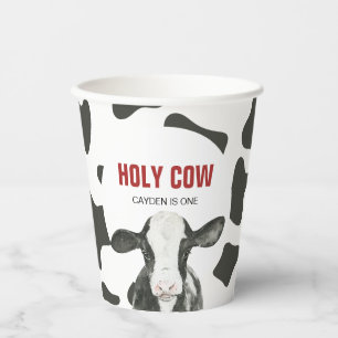 Holy Cow I'm One Cow Print birthday Paper Cups