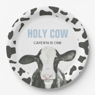 Holy Cow I'm One Cow Print birthday Paper Plates