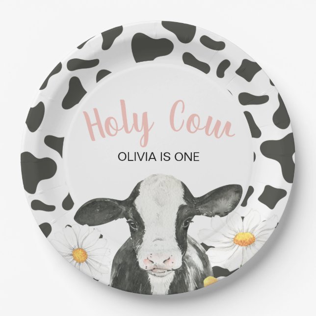 Holy Cow I'm One Daisy Paper Plate (Front)