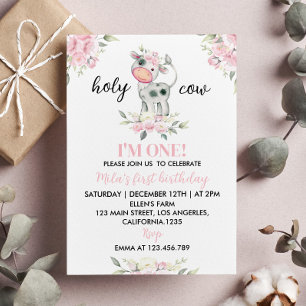 Holy Cow I'm One Farm 1st Birthday Invitation