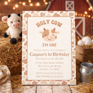 Holy Cow I'm One Farm Animal 1st Birthday Invitation