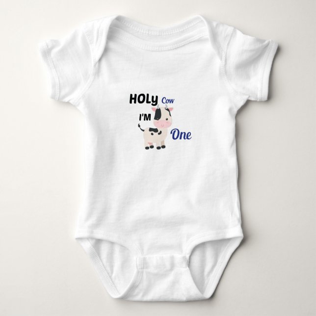 Holy Cow I'm One,Farm baby Birthday Gift Baby Bodysuit (Front)