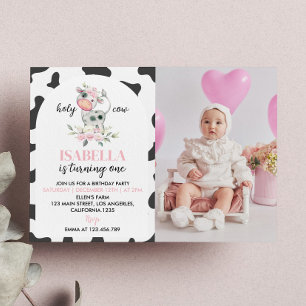 Holy Cow I'm One Girl 1st Birthday Invitation