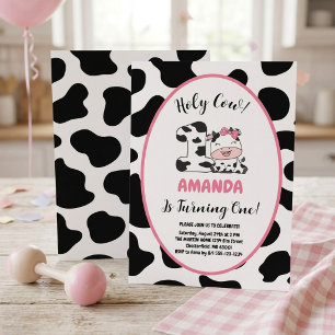 Holy Cow I'm One Girl 1st Birthday Party Invitatio Invitation