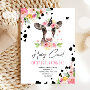 Holy Cow I'm One Girl Farm Animals Birthday Invitation