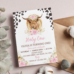 Holy Cow I'm One Girl First Birthday Invitation