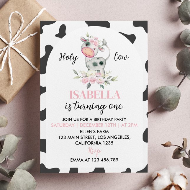 Holy Cow I'm One Girl First Birthday Invitation (Creator Uploaded)