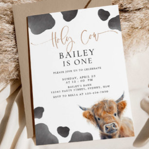 Holy Cow I'm ONE Highland Cow 1st Birthday Invitation