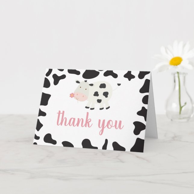 Holy Cow I'm One Pink Gingham Daisy Thank You Card (Small Plant)