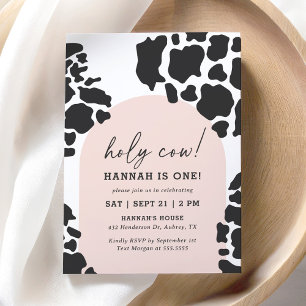 Holy Cow I'm One Pink Girl 1st Birthday Invitation