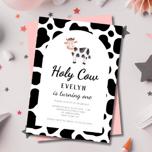 Holy Cow I'm One Pink Girls 1st Birthday Invitation