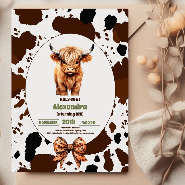Holy Cow I'm One terracotta Plaid Birthday Invitation (Creator Uploaded)