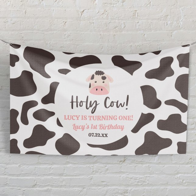Holy Cow I'm Turning One! 1st First Birthday Party Banner (Creator Uploaded)