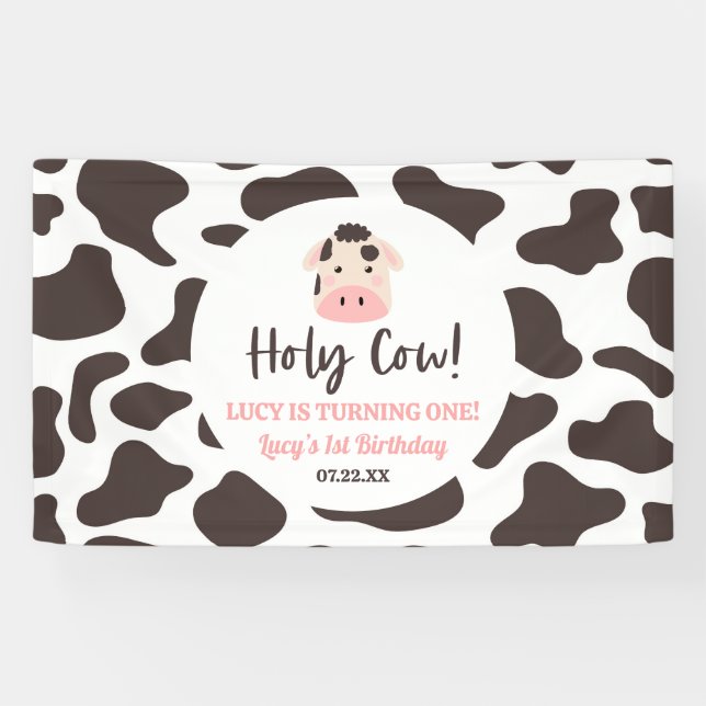 Holy Cow I'm Turning One! 1st First Birthday Party Banner (Horizontal)