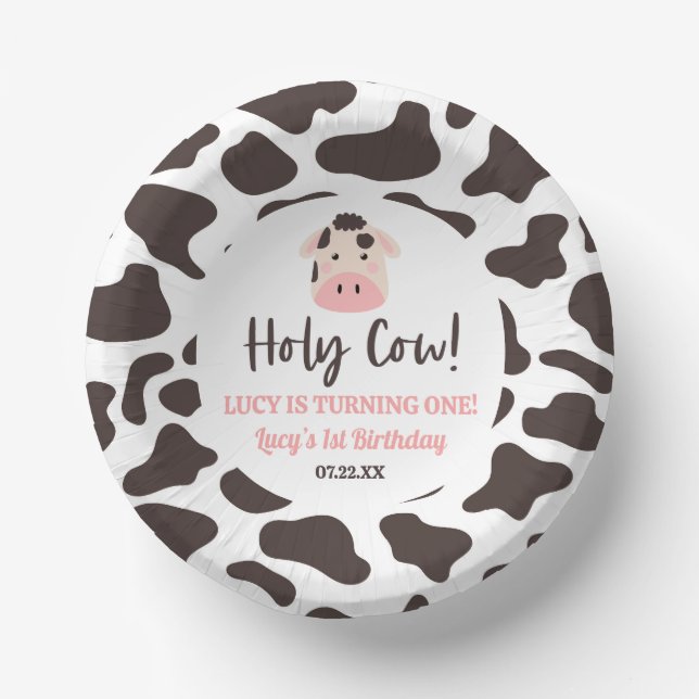 Holy Cow I'm Turning One! 1st First Birthday Party Paper Plate (Front)