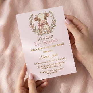 Holy Cow It's a Baby Girl Shower Invitation