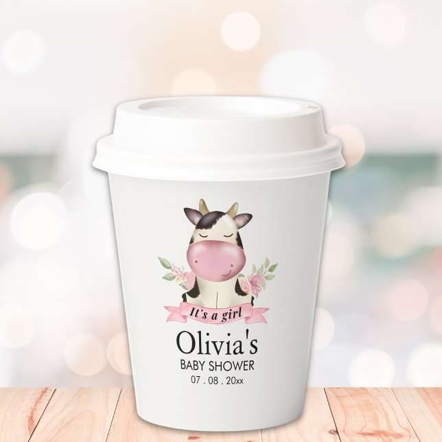 Holy Cow It's a Girl Cute Cow Baby shower Paper Cups (Creator Uploaded)