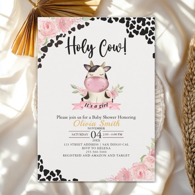 Holy Cow It's a Girl Cute Cow  Invitation (Creator Uploaded)