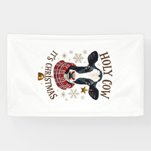 Holy Cow It's Christmas Funny Cow Lover Farm Anima Banner