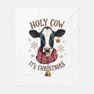 Holy Cow It's Christmas Funny Cow Lover Farm Anima Fleece Blanket