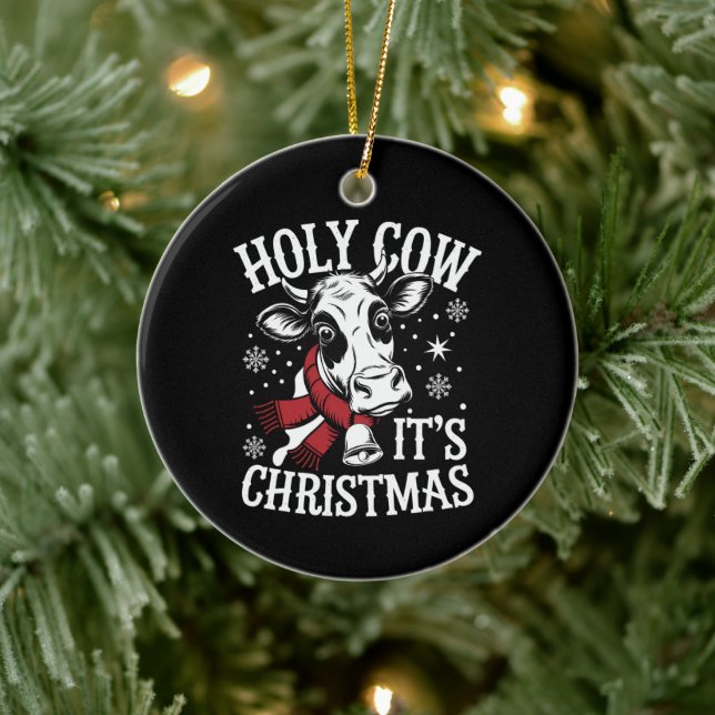 Holy Cow It's Christmas Funny Cow Lover Farm  Ceramic Ornament (Tree)
