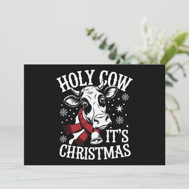 Holy Cow It's Christmas Funny Cow Lover Farm  Holiday Card (Standing Front)