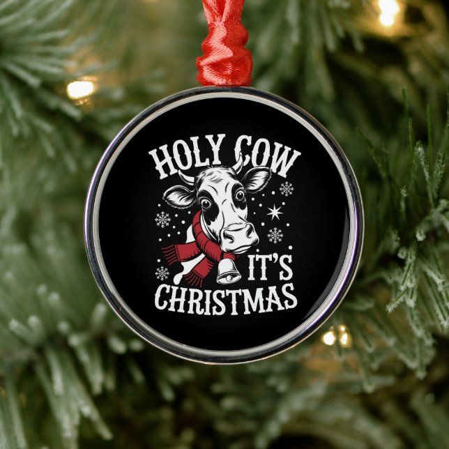 Holy Cow It's Christmas Funny Cow Lover Farm  Metal Ornament (Tree)