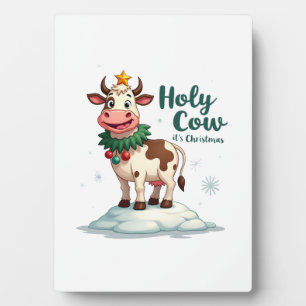 Holy Cow Its Christmas I Xmas Cow T-Shirt (2) Plaque