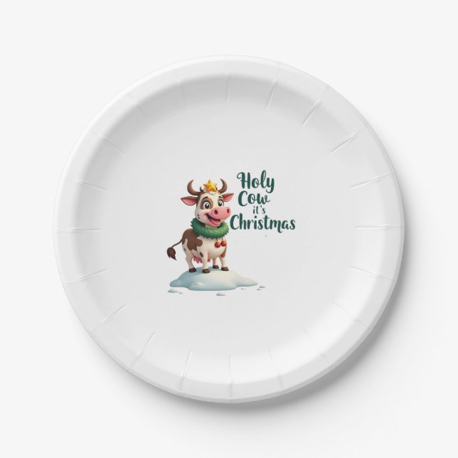 Holy Cow Its Christmas I Xmas Cow T-Shirt (3) Paper Plate (Front)