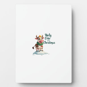Holy Cow Its Christmas I Xmas Cow T-Shirt (3) Plaque