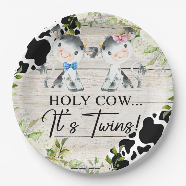 Holy cow it's twins baby shower paper plates. paper plate (Front)