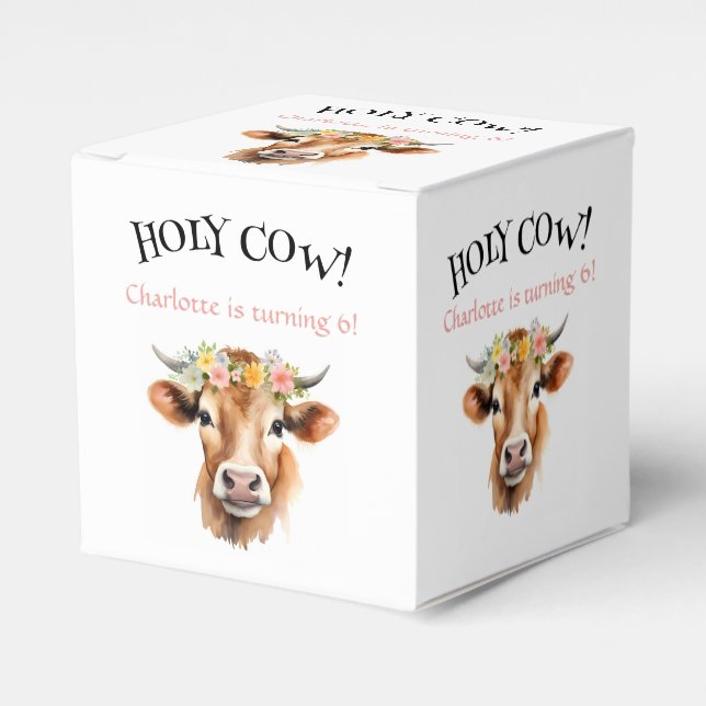 Holy Cow Jersey Cow Floral Girl's Birthday Favour Box (Front Side)