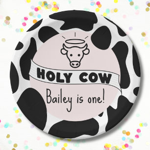 Holy Cow Kid Birthday Party Cow Print Cute Modern  Paper Plate