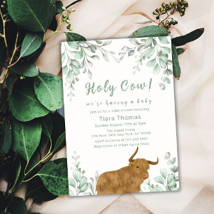 Holy Cow Minimalist Boho Greenery Baby Shower  Invitation