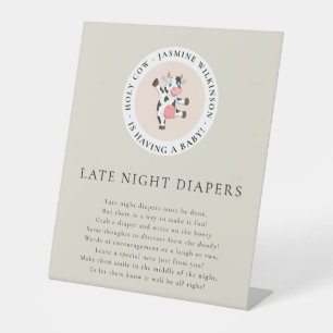 Holy cow monogram late night diapers baby shower pedestal sign