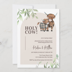 Holy Cow Neutral Arch Farm Highland Baby Shower Invitation