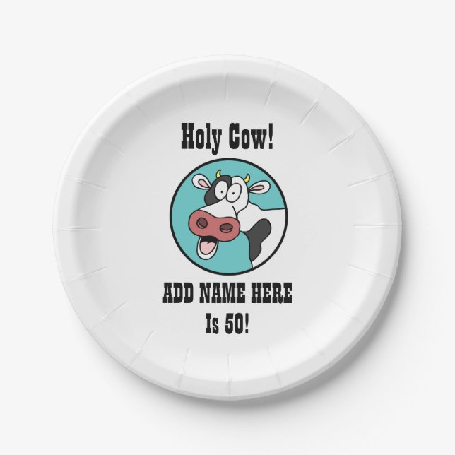 Holy Cow Personalised 50th Birthday Party Plates (Front)