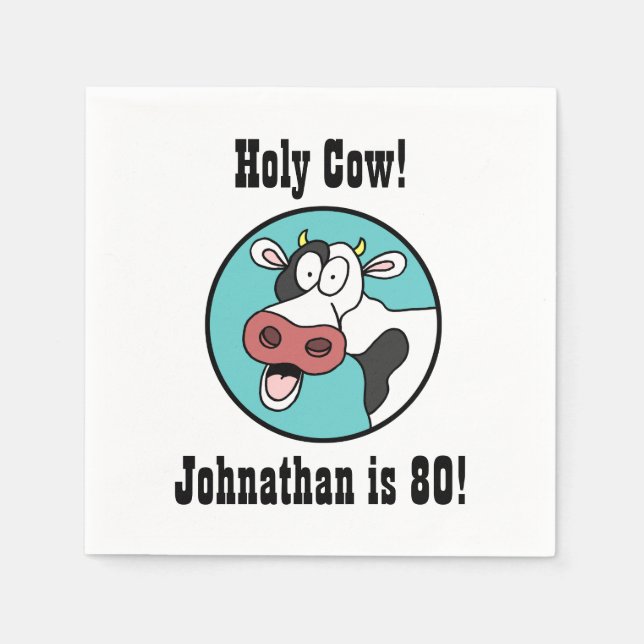 Holy Cow Personalised 80th Birthday Party Napkins (Front)