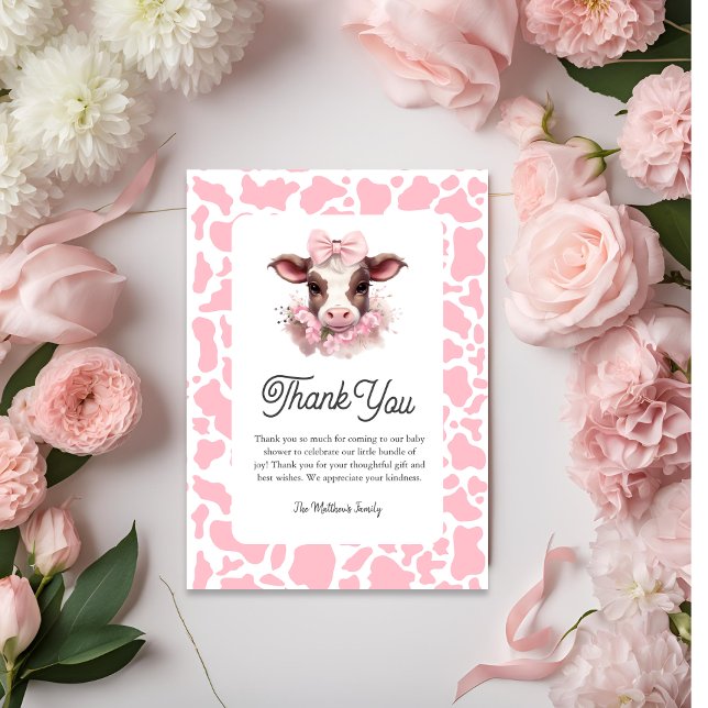 Holy Cow Pink Baby Shower Thank You Card  (Holy Cow Baby Shower Thank You Card )