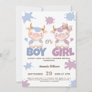 Holy cow  pink blue gender reveal  invitation