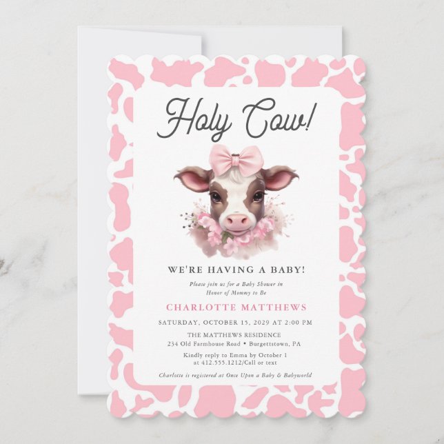 Holy Cow Pink Boho Baby Shower Invitation  (Front)