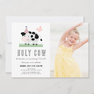 Holy Cow Pink Butterfly Girl Birthday Photo Invitation