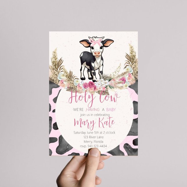 Holy Cow Pink cow print baby shower Invitation (Creator Uploaded)