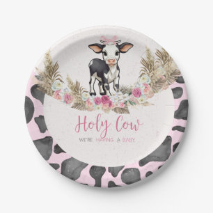 Holy Cow Pink cow print baby shower Paper Plate