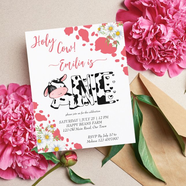 Holy cow pink cute cow birthday budget invitation (Creator Uploaded)
